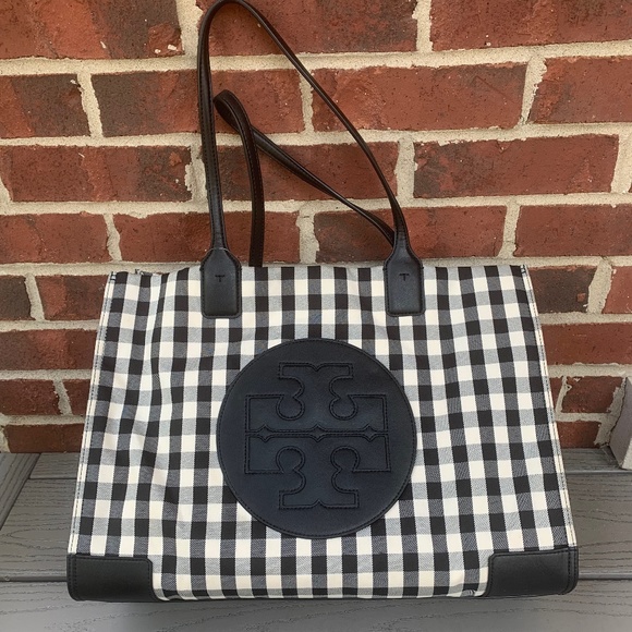 Tory Burch Black and White Checkered Tote - Picture 1 of 13